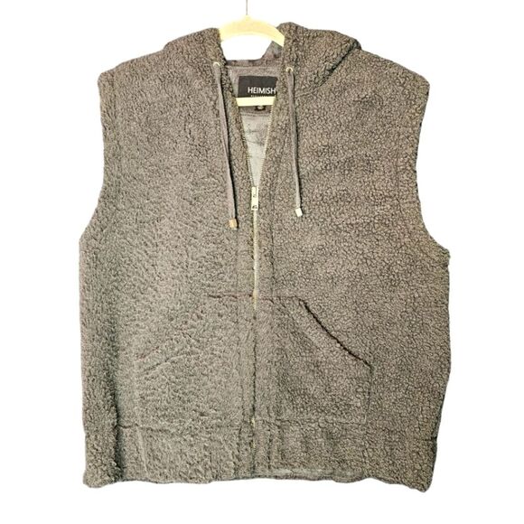 Heimish Vest Gray Puff Vest W/ Pockets Sherpa Outside Leather Feel Liner 1XL - Picture 1 of 11
